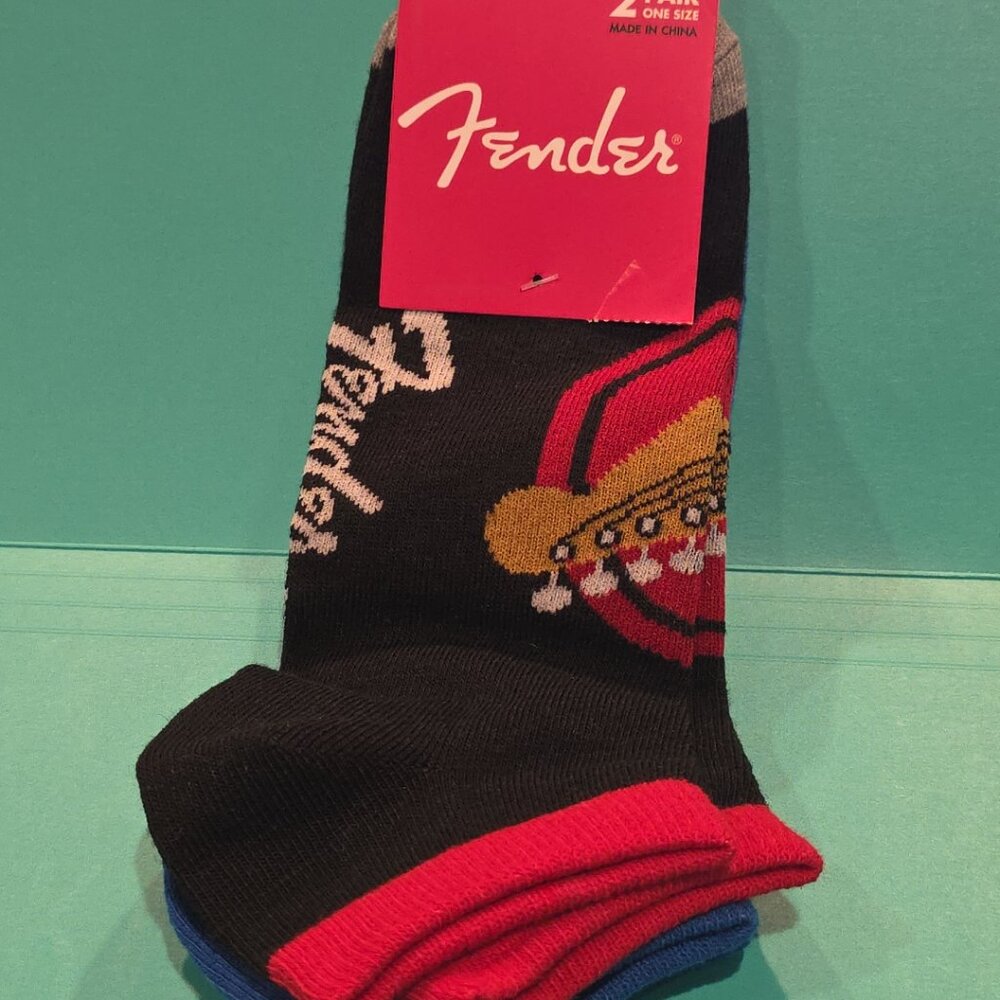 NEW 2 Fender Guitar Theme Ankle Socks, Fits Adult Shoe Size 7-12, Multicolor